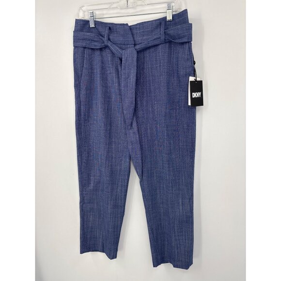 DKNY Trouser Belted Crop Pant High Seas Blue 10 Petite NEW - Picture 2 of 7